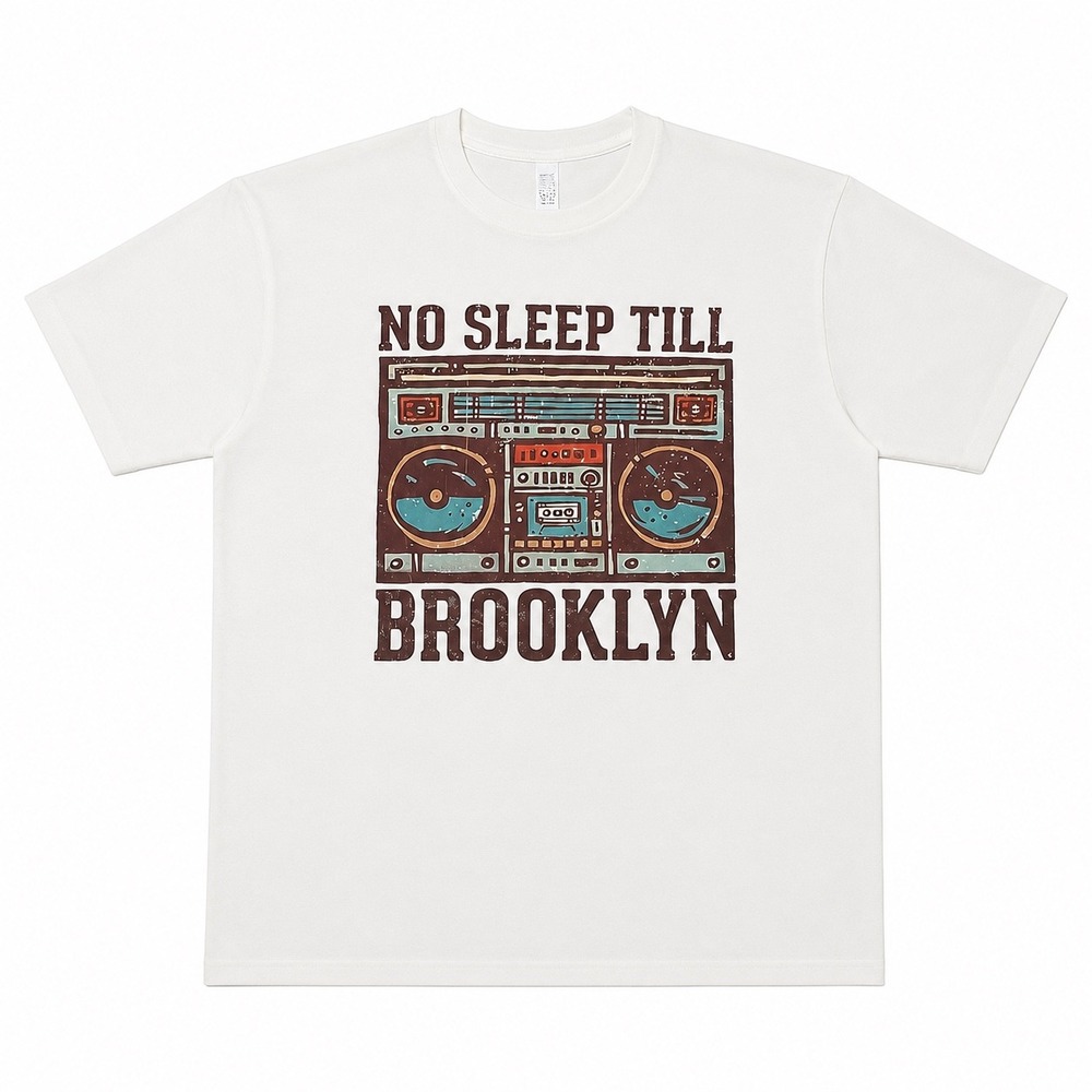 No Sleep Till Brooklyn Boombox Graphic T-Shirt White Mens Large Retro Hip Hop